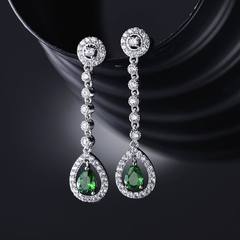 GULICX AAA Cubic Zirconia Women's Party Silver Tone Emerald-Color Jewelry Set Earrings Pendant Necklace - Image 2
